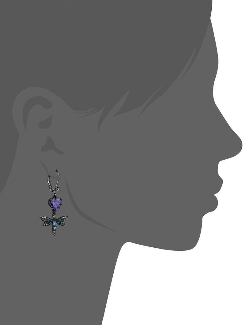 Betsey Johnson CZ & Butterfly Double Mismatch Drop Earring - Image 2
